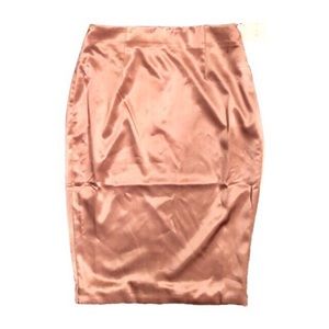 MESHKI SATIN ROSE GOLD MIDI SKIRT